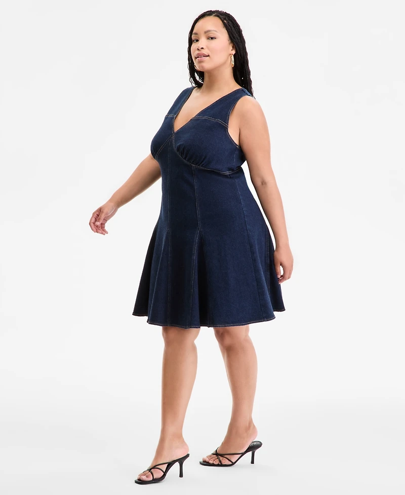 Bar Iii Plus Denim Halter Flared Dress, Exclusively at Macy's