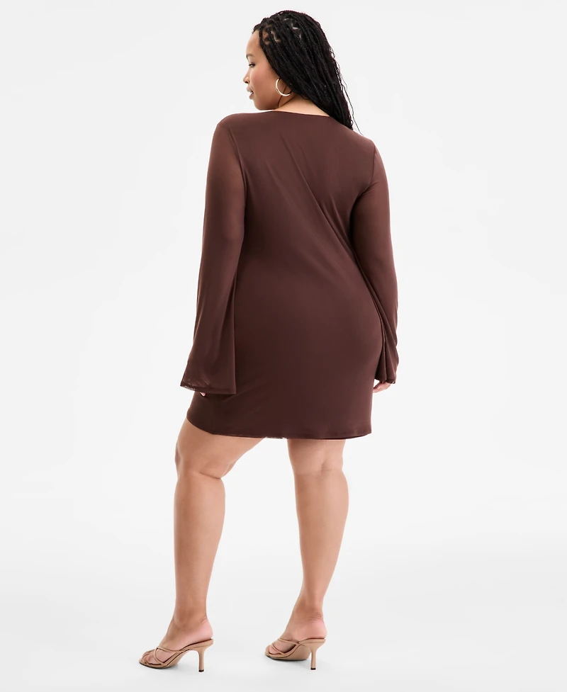 Bar Iii Plus Long-Sleeve Solid-Mesh Mini Dress, Exclusively at Macy's