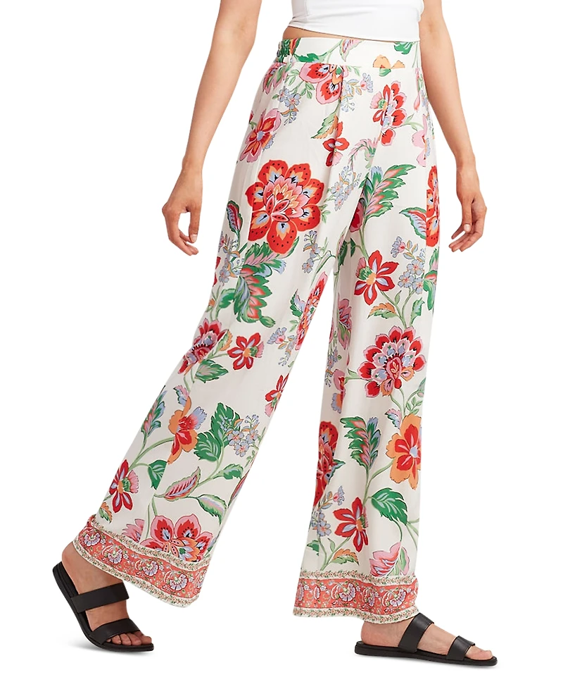 Bcx Juniors' Floral-Print Wide-Leg Pull-On Pants