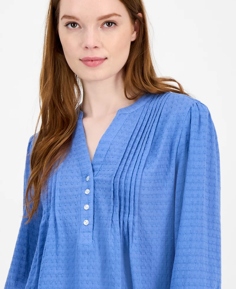 Tommy Hilfiger Women's Dobby Cotton Pintucked Tunic