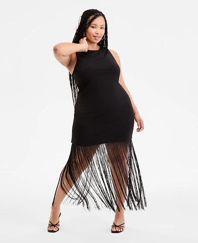 Bar Iii Plus Size Fringe Halter Dress, Exclusively at Macy's