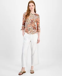 Tommy Hilfiger Women's Floral-Print Ruched-Sleeve Top