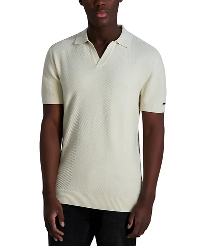 Karl Lagerfeld Paris Men's Short Sleeve Textured Open Collar Polo Shirt