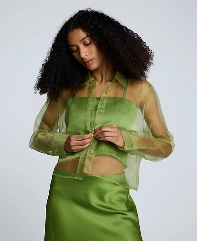 Kenneth Cole Women's Button-Front Cropped Organza Shirt