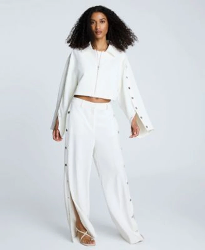 Kenneth Cole Womens Zip Front Snap Arm Jacket Cropped Sleeveless Bustier Top High Rise Side Snap Pants