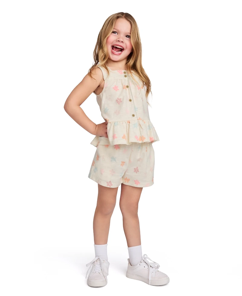 Calvin Klein Toddler and Little Girls 2-Piece Floral Print Slub Jersey Shorts Set