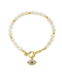 Unwritten Mother of Pearl and Cubic Zirconia Evil Eye Charm Stretch Bracelet