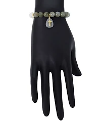 Unwritten Mother of Pearl and Labradorite Cross Charm Stretch Bracelet