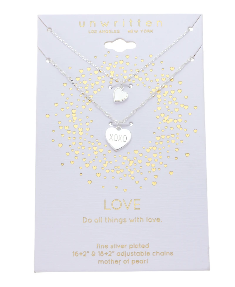 Unwritten Mother of Pearl Heart "Xoxo" Layered Necklace Set