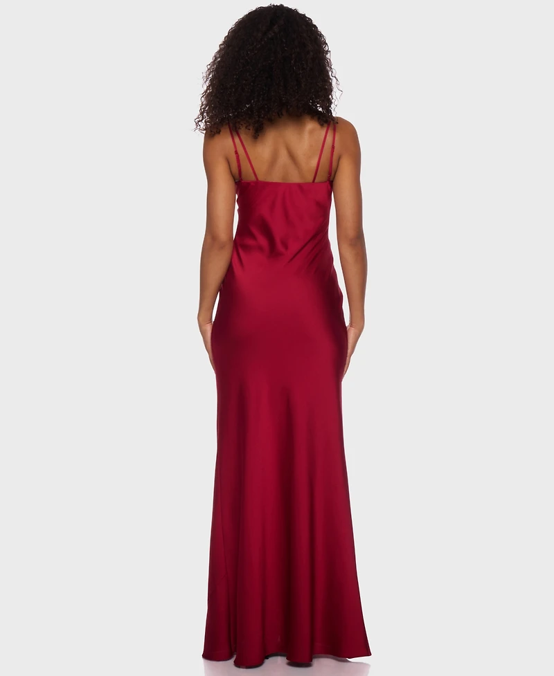 Alex & Sophia Juniors' Satin Keyhole Gown