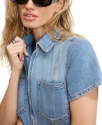 Good American Women's Fit For Success Lite Denim Short-Sleeve Romper
