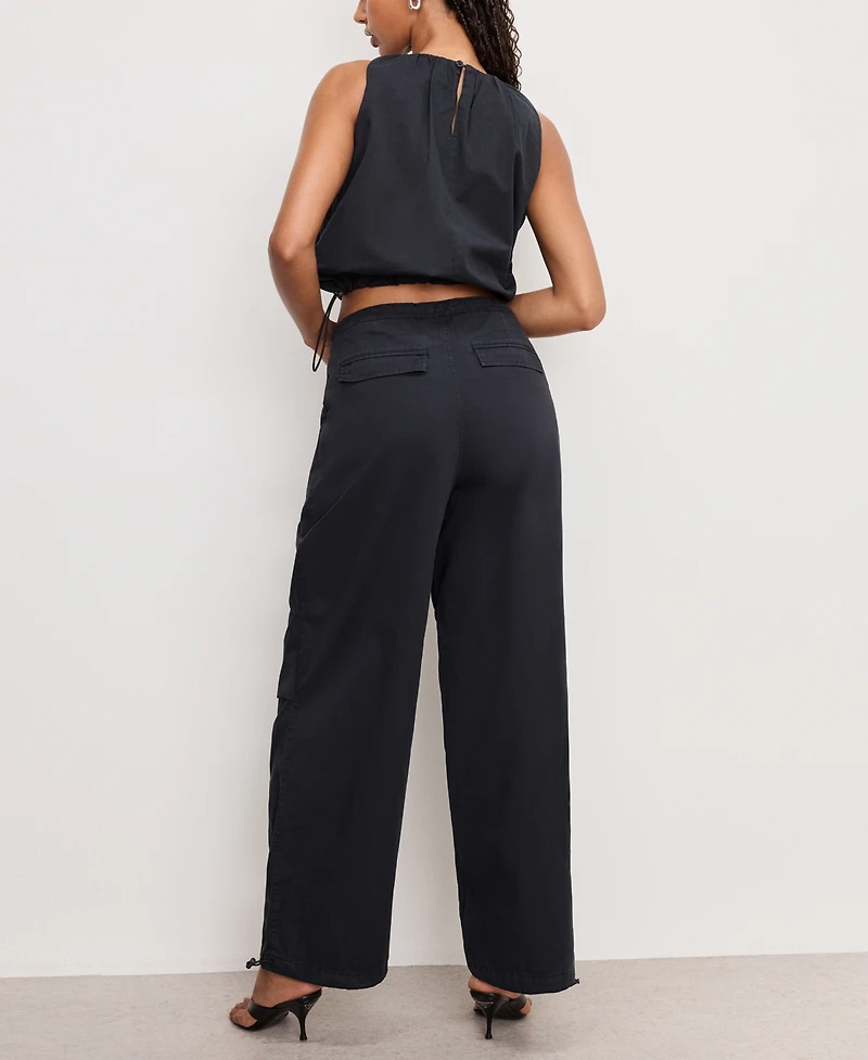 Good American Women's Cotton Twill Drawcord-Hem Parachute Pants
