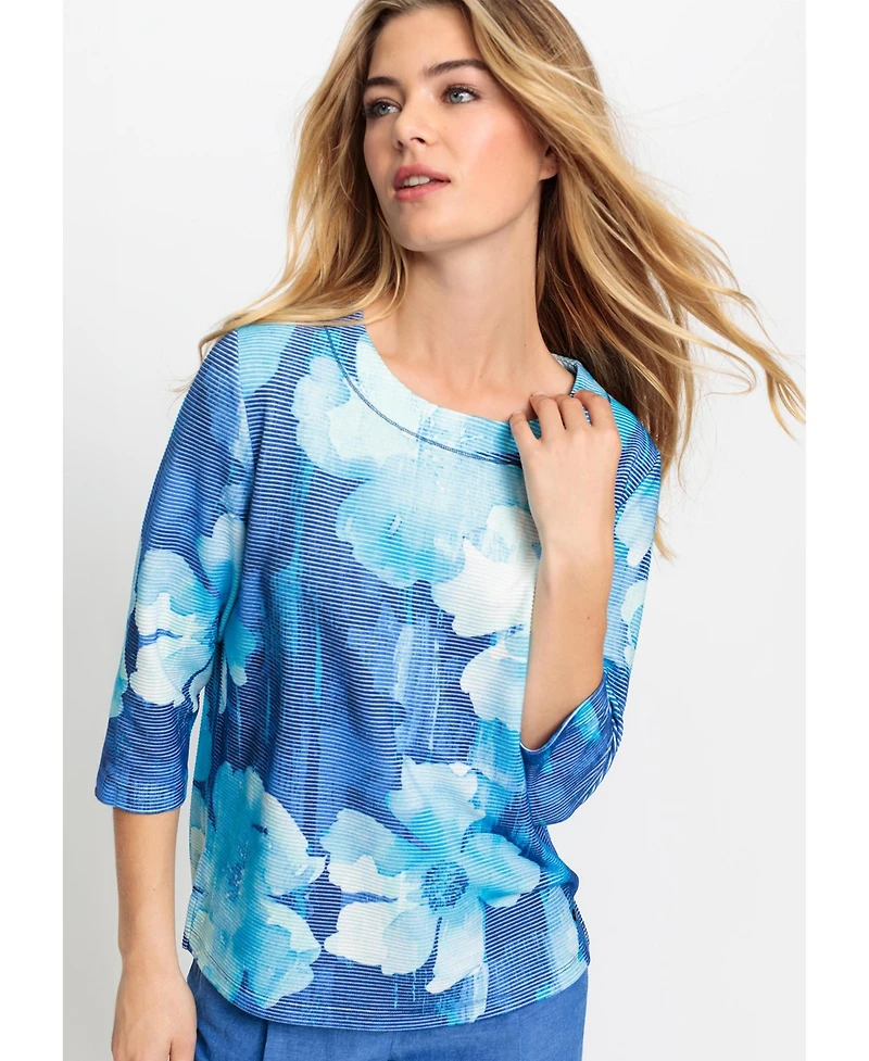 Olsen Women's Floral Rib Knit Jersey Top