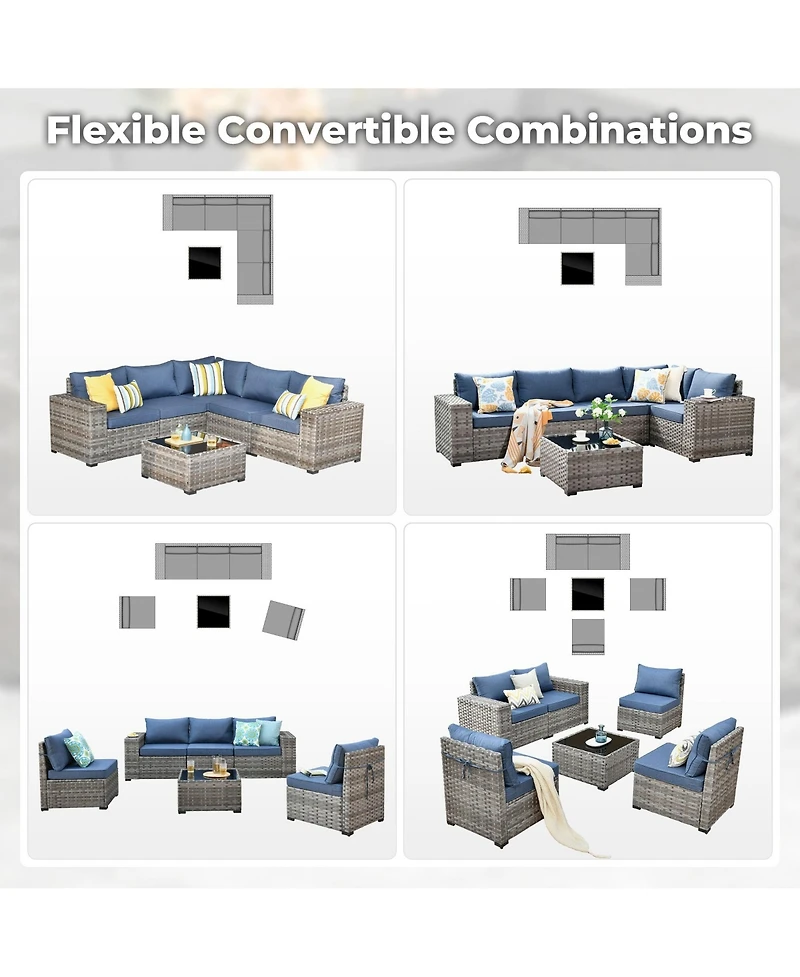 Xizzi Patio Furniture Set,6 Piece Outdoor Sectional Sofa Couch Set,Patio Conversation Set with Modular Wicker Chairs,Widened Armrest,Side Table,Orange