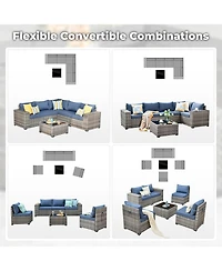 Xizzi Patio Furniture Set,6 Piece Outdoor Sectional Sofa Couch Set,Patio Conversation Set with Modular Wicker Chairs,Widened Armrest,Side Table,Orange