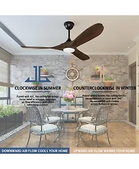 60 inch lighted ceiling fan, indoor and outdoor use, with remote control, reversible Dc motor, noiseless, suitable for bedroom, living room, terrace,