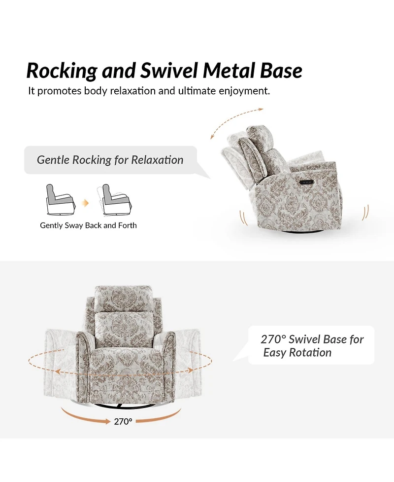 Alfons Swivel And Rocker Power Recliner With Headrest