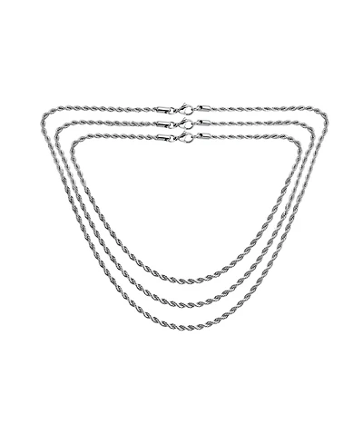 Bling Jewelry Set of 3 Classic Rope Chain Necklace Stainless Steel 18, 20 & 24 Inch