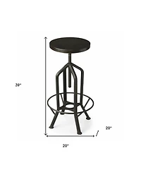 Wood and Iron Backless Swivel Bar Chair