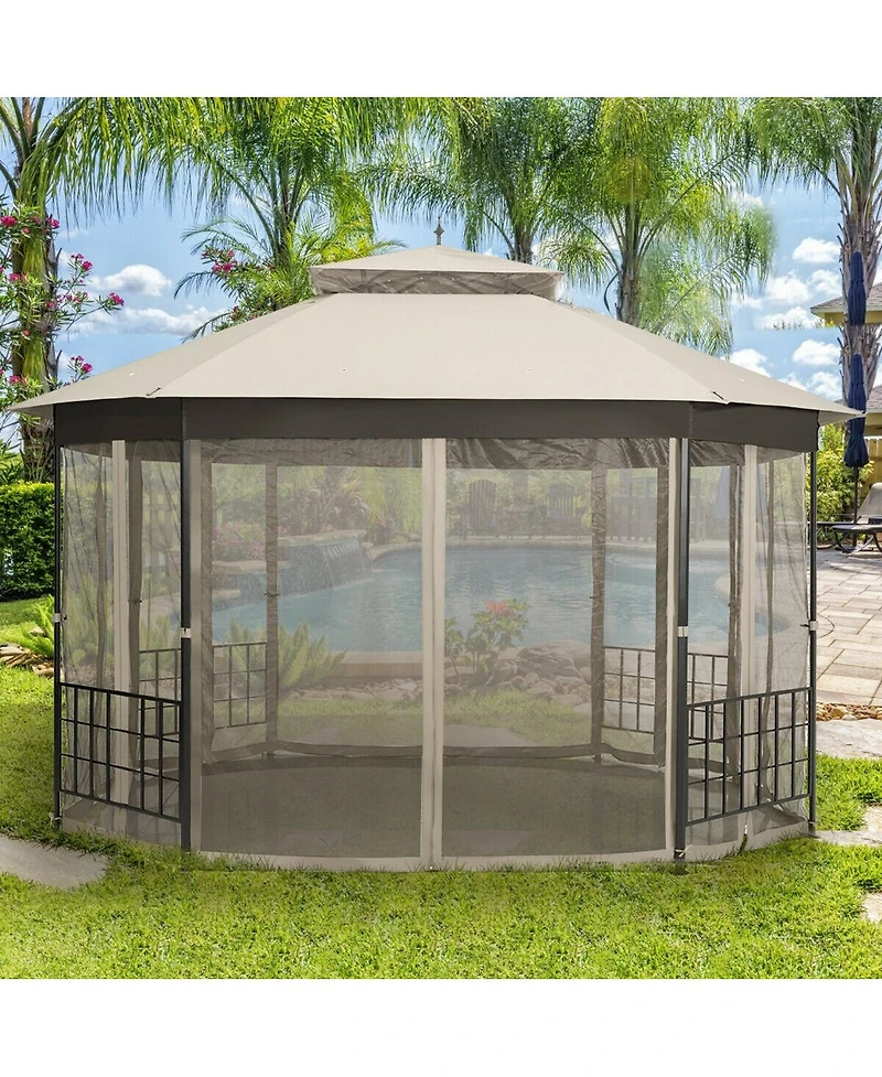 Octagonal Patio Gazebo with Mosquito Net – Elegant Outdoor Shelter for Yard and Garden