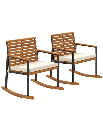 Outsunny 2PCS Outdoor Rocking Chair, Wooden Outdoor Rockers,