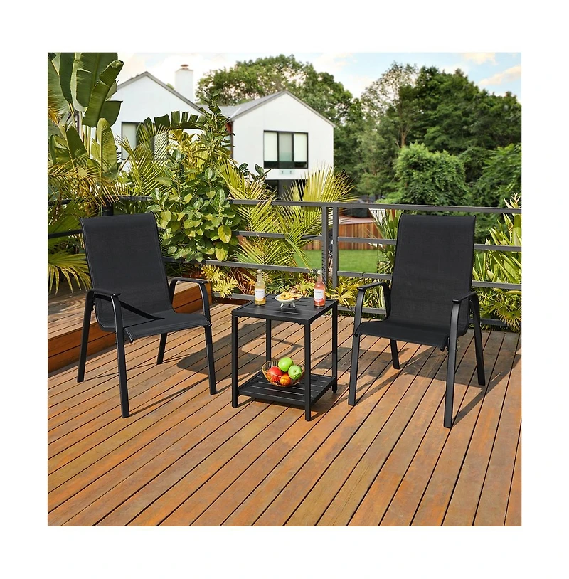 Yaheetech Set of 2 Outdoor Texteline Stackable Dining Chairs, Gray