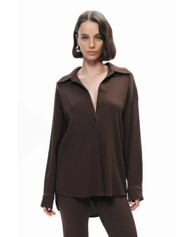 Nocturne Women's Crumpled Fabric Draped Shirt