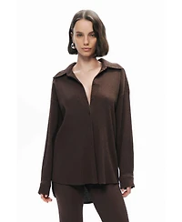 Nocturne Women's Crumpled Fabric Draped Shirt