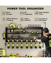 Hausource 4-Tier Power Tool Organizer Wall Mount Tool Storage Workbench W/8 Drill Holder Utility Shelving,Black