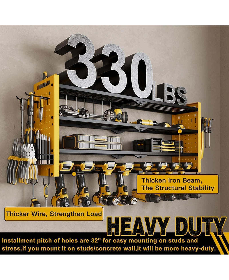 Hausource 4 Tier Power Tool Organizer Shelving Wall Mount Utility Storage Rack，Yellow