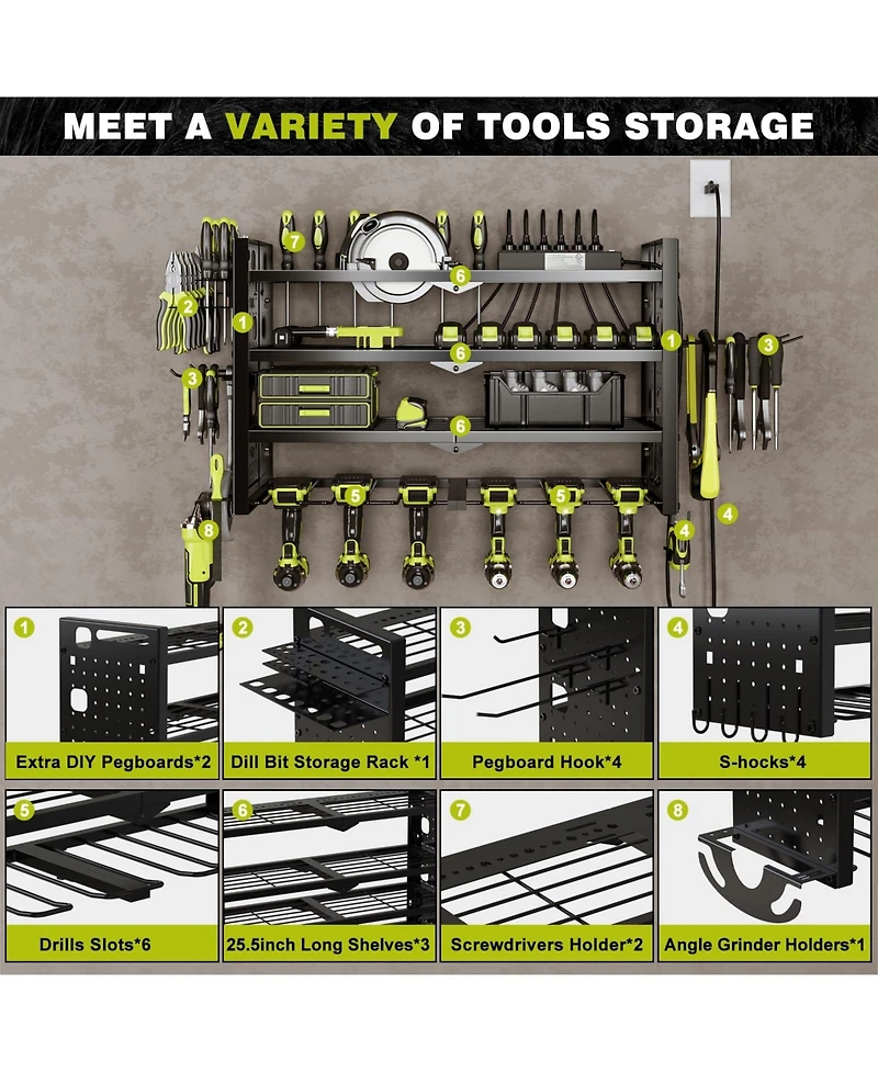 Hausource 4-Tier Power Tool Organizer Storage Rack - Slot6 & Charging Station