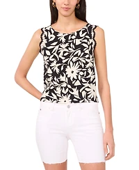 Vince Camuto Women's Floral-Print Crocheted-Trim Top