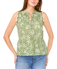 Vince Camuto Women's Peplum-Hem Floral-Print Crocheted-Trim Top