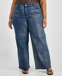 Bar Iii Trendy Plus Metallic High-Rise Wide-Leg Jeans, Macy's Exclusive