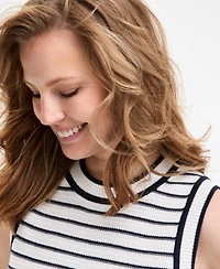 Tommy Hilfiger Women's Striped Basket-Weave Sleeveless Shell Sweater