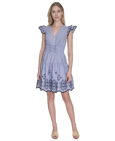 Vince Camuto Women's Day Cotton Embroidered Cap-Sleeve Dress