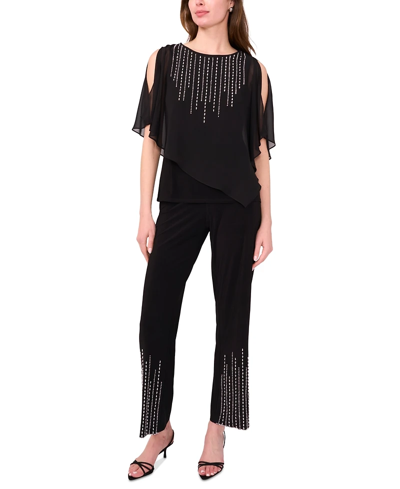 Msk Women's Beaded Overlay Split-Sleeve Top