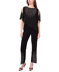 Msk Women's Beaded Overlay Split-Sleeve Top