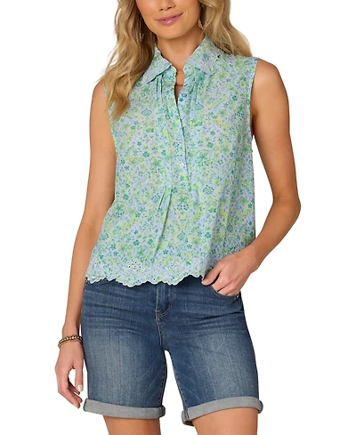 Democracy Women's Floral-Print Embroidered Top