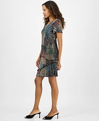 Connected Petite Printed Asymmetric Tiered V-Neck Dress