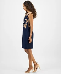 Connected Petite Two-Tone Cut-Out Belted Sheath Dress