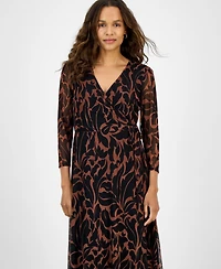 Connected Petite Printed Surplice Side-Tie Dress