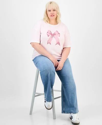 Hippie Rose Trendy Plus Crewneck Bow T-Shirt
