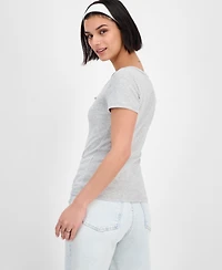 Hippie Rose Juniors' Ribbed Henley Longline T-Shirt