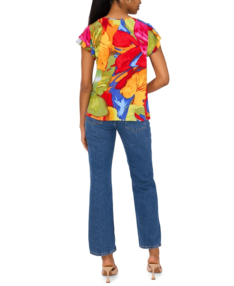 Sam & Jess Women's Printed Flutter-Sleeve Top