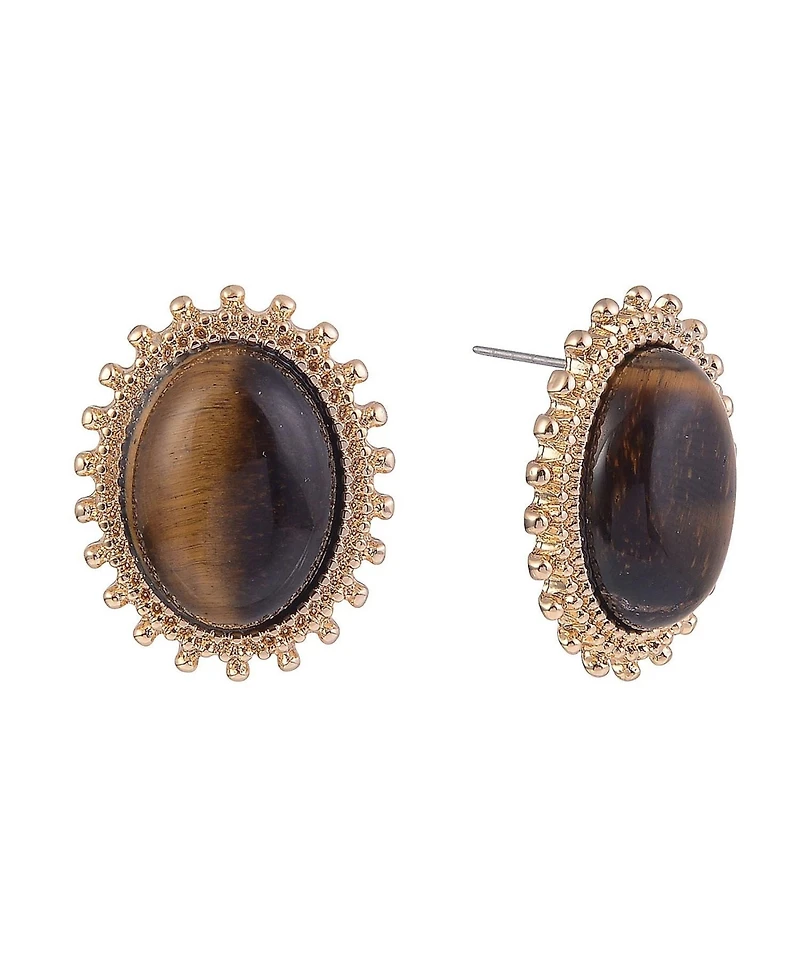 Rachel Rachel Roy Gold Tone Tiger Eye Oval Button Earrings