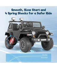 Funtok 12V 7AH 2-Seater Black Ride-On Car for Kids with Remote Control, Electric Truck with Music, Led Lights & Safety Features, Ages 3-8 years