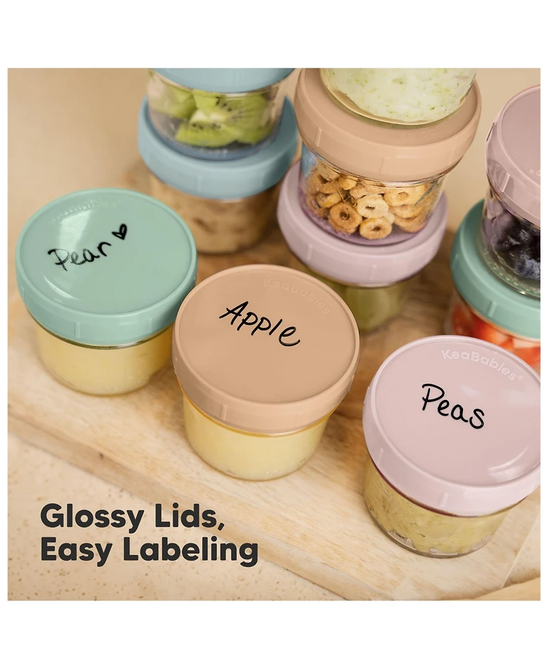 KeaBabies 12pk Prep Baby Food Storage Containers, 4 oz Leak-Proof, Bpa Free Glass Jars for Feeding