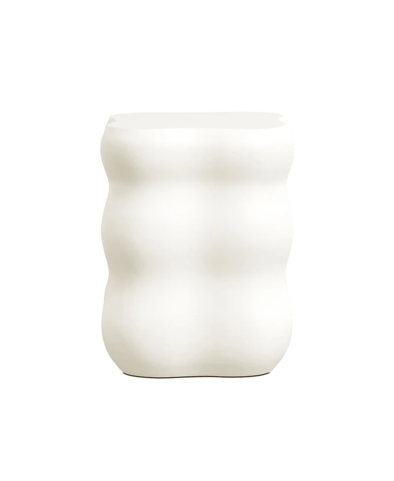 LuxenHome White MgO Modern Curves Square 18.5-Inch Tall Side Table, Indoor and Outdoor