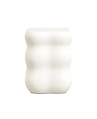 LuxenHome White MgO Modern Curves Square 18.5-Inch Tall Side Table, Indoor and Outdoor